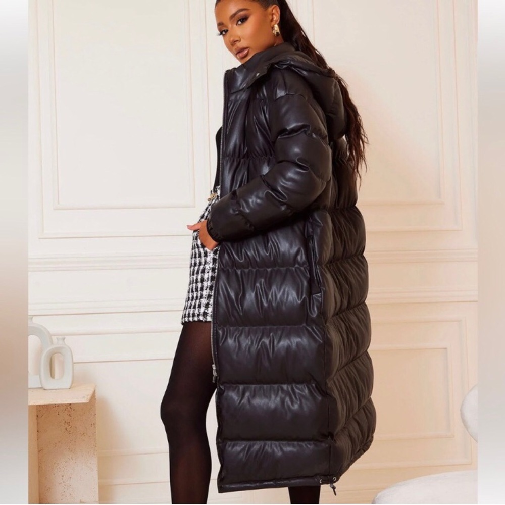 Fashion Nova Above Status Puffer Coat S small faux vegan leather - Picture 8 of 16